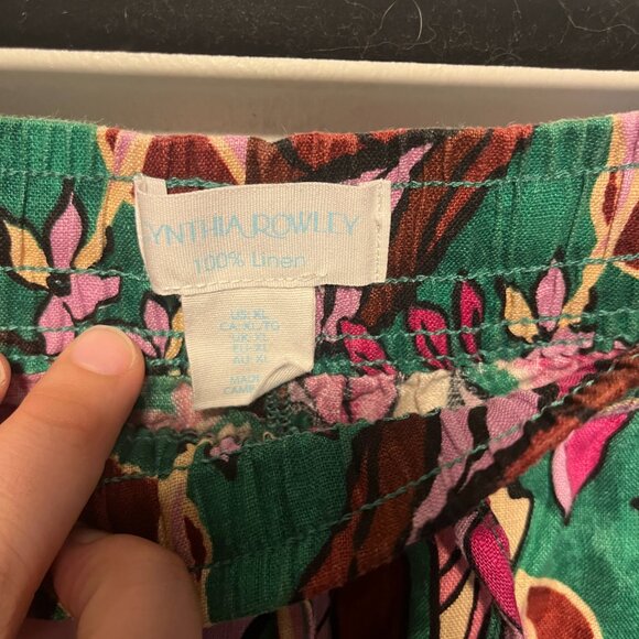 Cynthia Rowley 100% Linen Floral Pants – Green/Pink/Brown – Women’s XL - Picture 6 of 7
